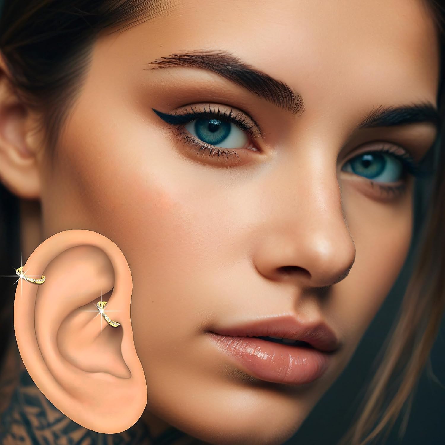Titanium Clicker Ring with Double Crossing Hoops and CZ, Earlobe Hoop Piercing Clicker Nose Jewelry Nostril Huggie Rook Earring