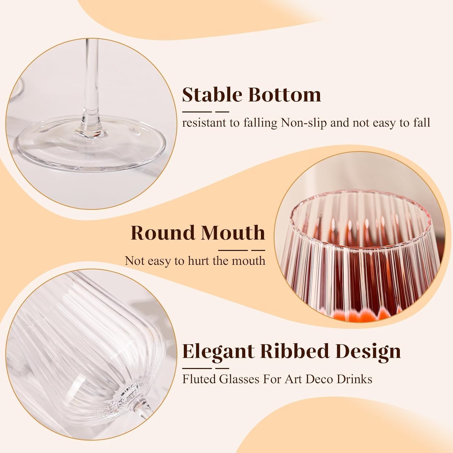 Ribbed Wine Glasses Set of 4-20oz Hand-Blown Fluted Glassware, Lead-Free Crystal Vintage Ripple Texture Red Wine Glasses, Perfect Gifts for Weddings, Birthday, Special Occasions - Image 7