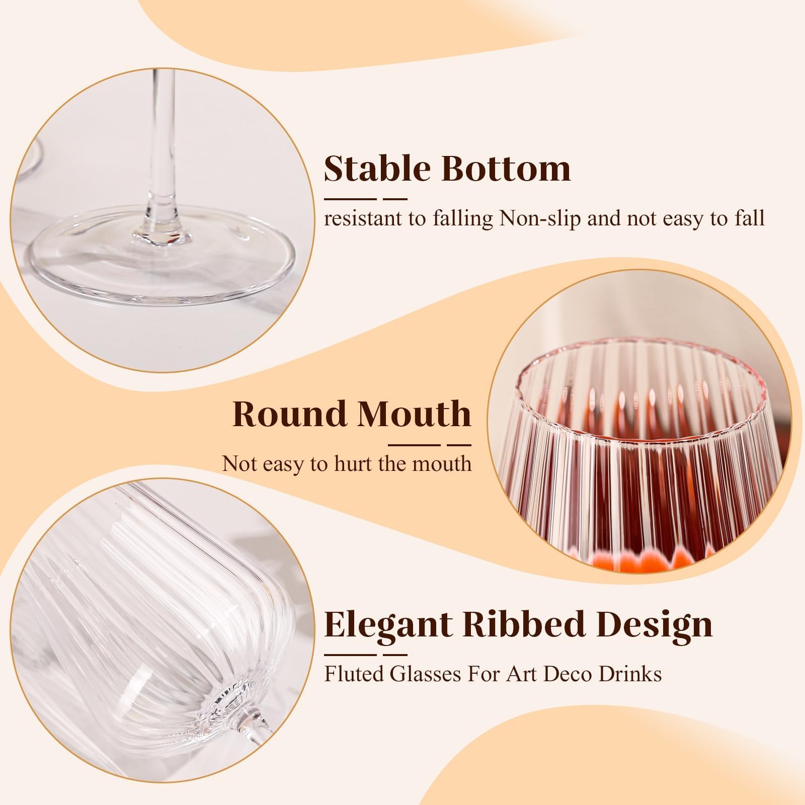 Elegantes, geripptes Weinglas-Set, 400 ml, bleifrei, Kristall, gerippt, Stielgläser für Rot- und Weißwein, Premium-mundgeblasene Gläser für Hochzeiten, Dinnerpartys und besondere Anlässe