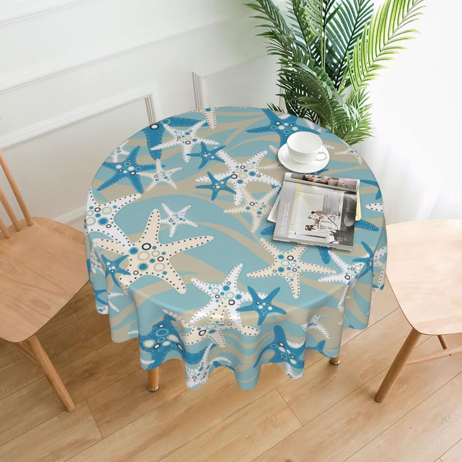 HJFCZH Beautiful starfish Prints Round Decorative Tablecloth 60in - High-Grade Polyester Throw for Dinners, Weddings & Everyday Use