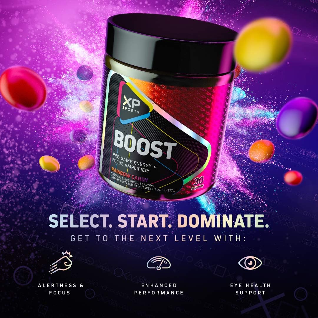 Gamer Energy Drink Powder | XP Sports Boost Powder | Pre-Game Energy, Eye Health Support, Alertness + Focus Supplement | Formulated for Esports Athletes and Gamers | Rainbow Candy (30 Servings) : Everything Else
