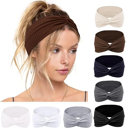Miniatura 22 de Huachi Diademas para mujer con nudos torcidos, bandas elásticas bohemias para el cabello, antideslizantes, para niñas, turbante entrecruzado, liso