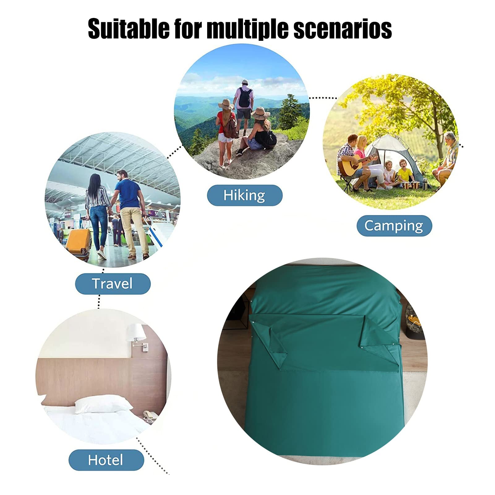 Sábanas para Sacos de Dormir Forro De Saco De Dormir 100% Algodón, Sábanas De Viaje Individuales/Dobles Y Sábanas De Camping, Saco De Dormir Ligero Portátil Compacto For Adultos, 4 Tamaños