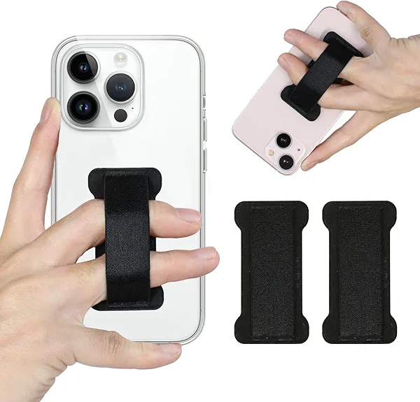 WUOJI - Finger Strap Phone Holder - Ultra Thin Anti-Slip Universal Cell Phone Grips Band Holder for Back of Phone -2Pack(Black)