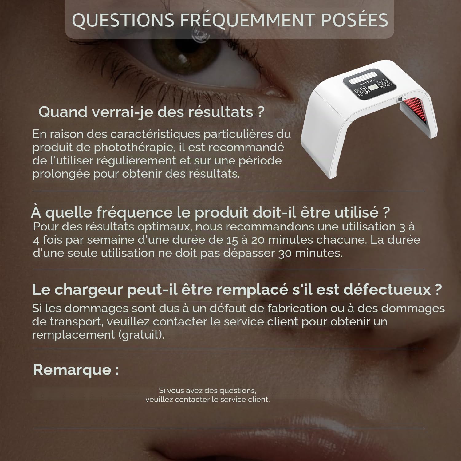 MEGELIN Appareil de thérapie par lumière LED avec 8 couleurs, lampe à lumière rouge infrarouge en forme de U pour le visage, masque facial LED de luminothérapie, dos et corps