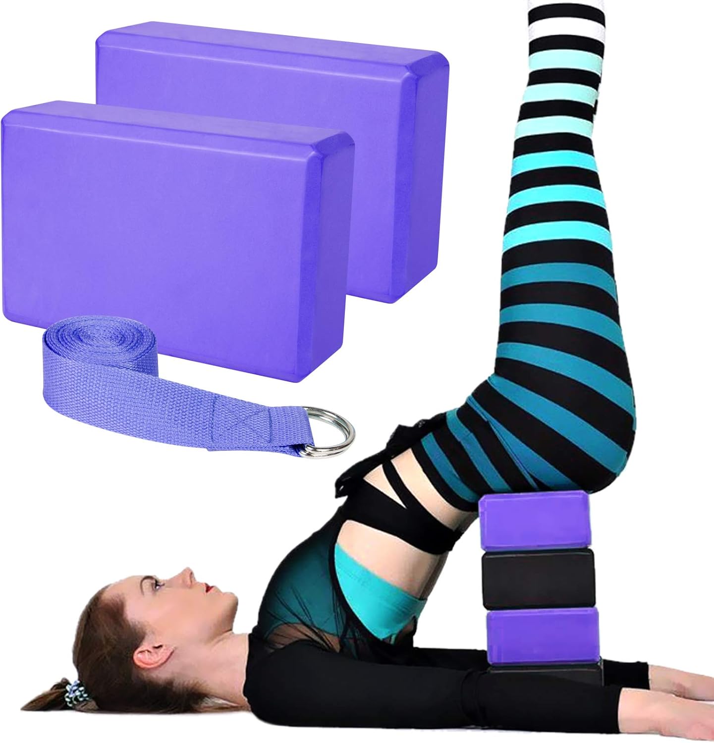 Yoga Blocks and Straps Set, Purple Yoga Blocks 2 Pack High