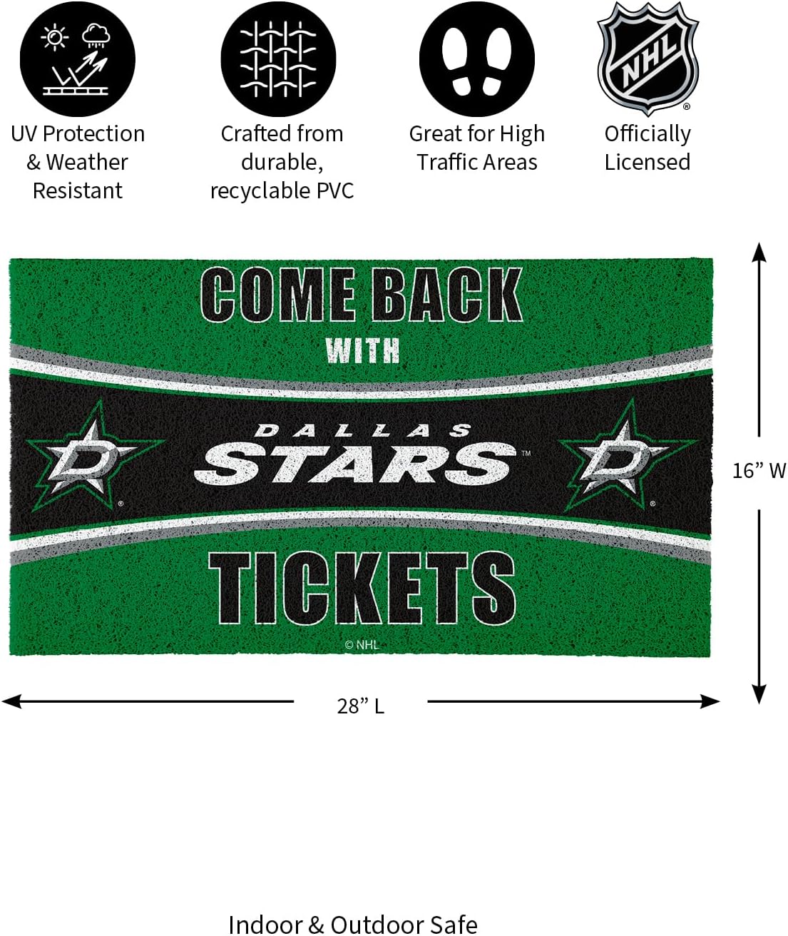 Team Sports America NHL Dallas Stars | Indoor and Outdoor Entryway | 28 x 16 Inches | Non Slip Back | Welcome Floor Mats | Muddy Dog Paws | Front Door Entrance Home Décor