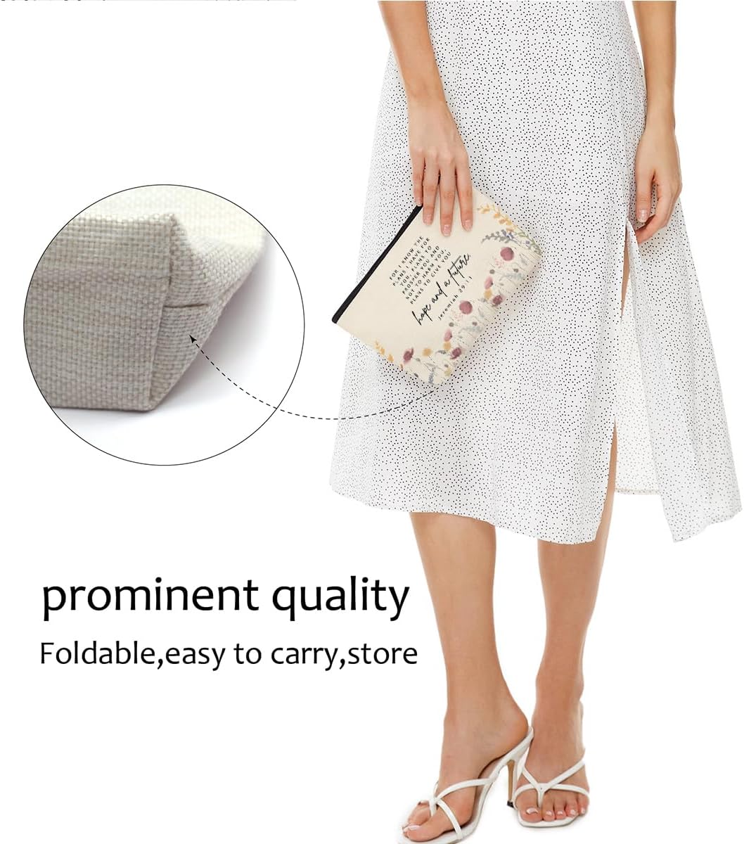 Watercolor Wildflower Makeup Bag for Women, Bible Verse Portable Travel Organizer Toiletry Cosmetic Bag with Zipper, Roomy Makeup Bags Skincare Pouch Travel Accessories, Christian Gifts - Image 7