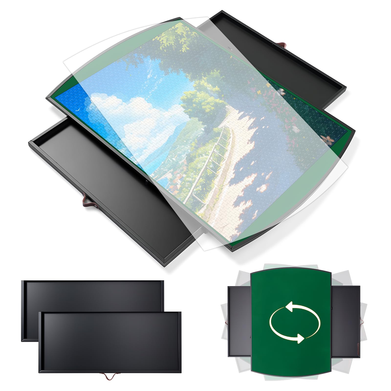 Xubialo Rotating Jigsaw Puzzle Board 1500 Piece 86x64cm with Drawers, Portable Aluminum Alloy Puzzle Board with Velvet Cover Mat, 360° Rotation, Integrated Design Puzzle Table