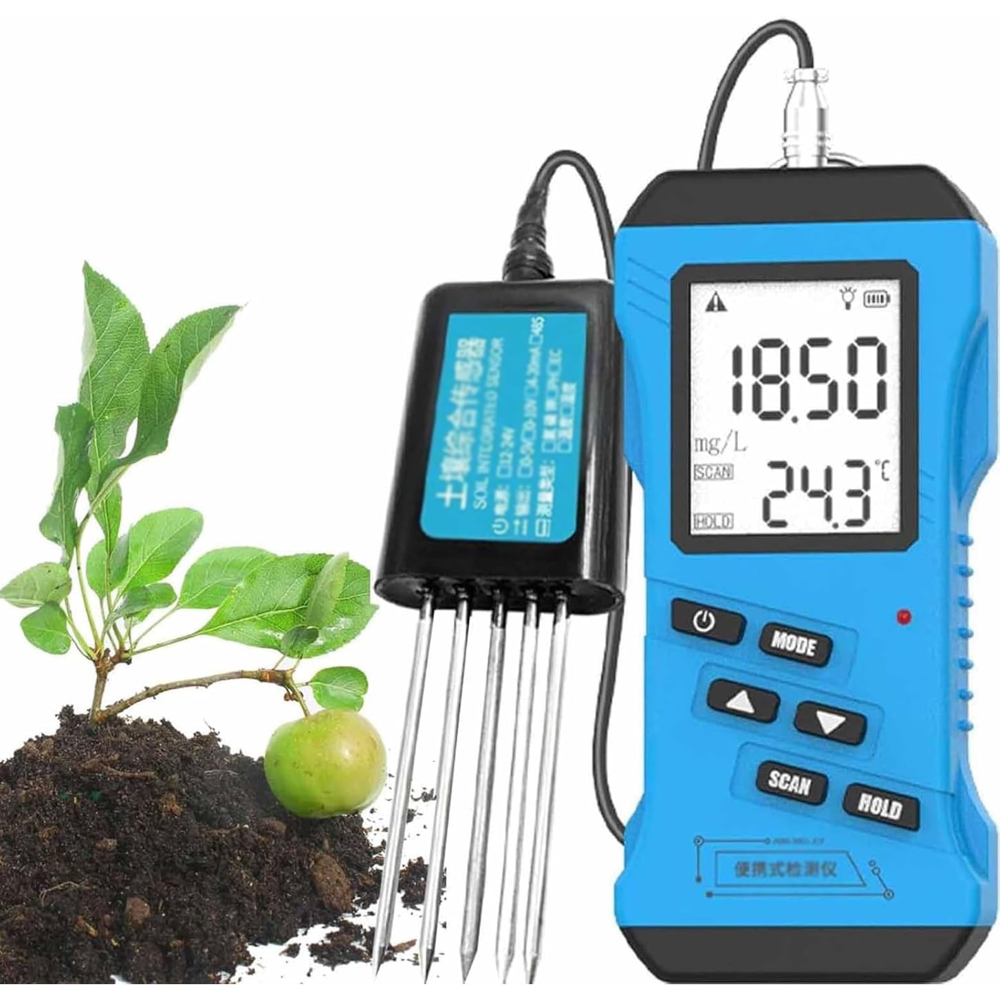 Probador digital de suelo 7 en 1, pantalla LCD, medidor NPK para nitrógeno, fósforo, potasio, nivel de pH, ideal para césped, granja, cuidado de plantas al aire libre