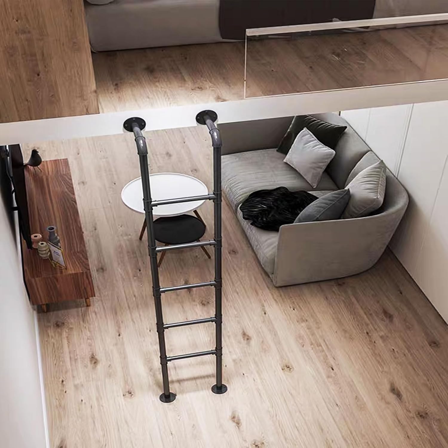 Floor Standing Metal Step Ladder for Home Loft, Emergency Escape Ladder 3.3ft 4ft 5ft 6ft 10ft Multi-Purpose Climbing Ladder for High Bed/Outside/Deck/RV/Apartments/Window Well/Bas