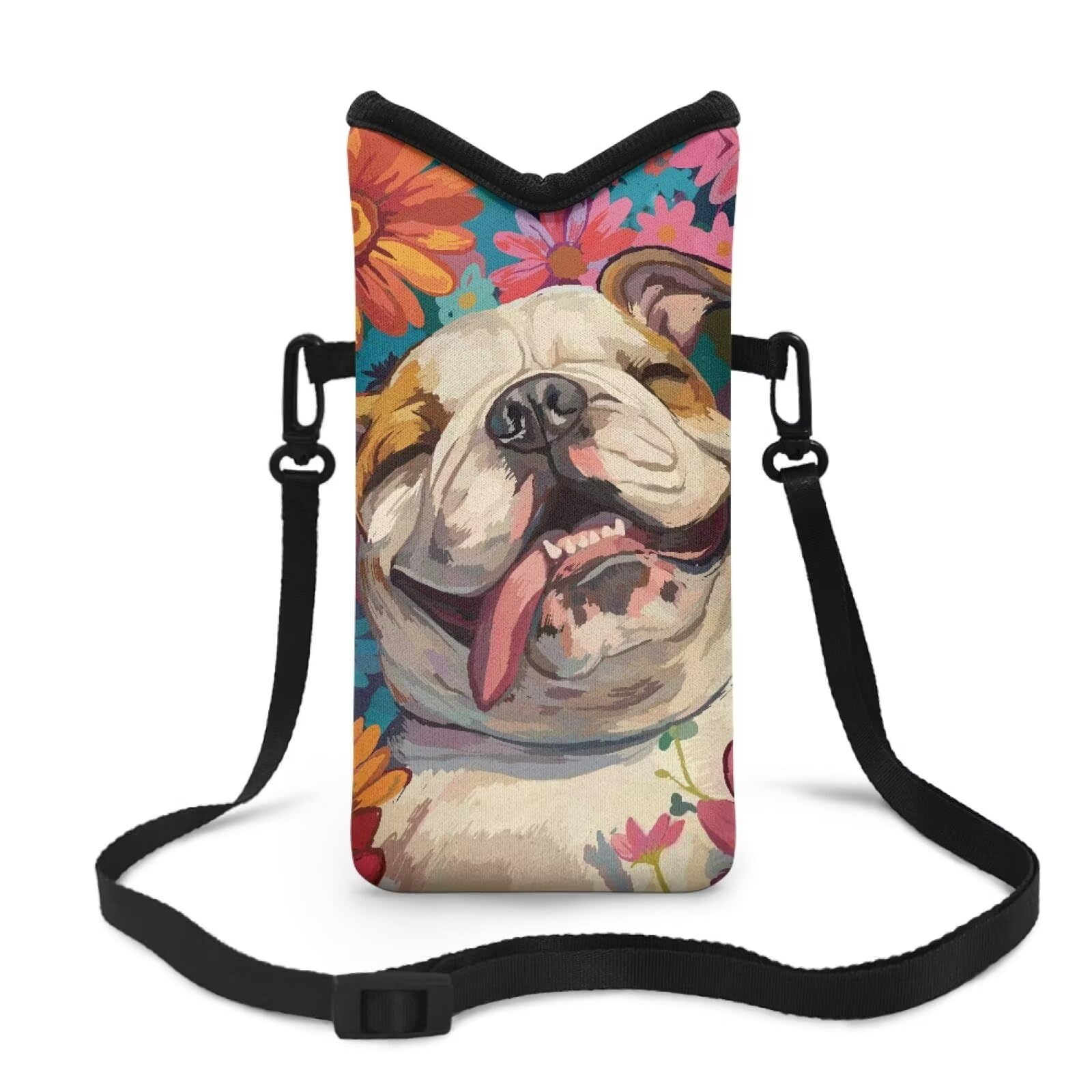 Rchsomd Bulldog Daisy Print Crossbody Bag Compact Cell Phone Shoulder Travel Purse Holder Cell Phone Purse for Women Men with Adjustable Strap