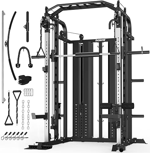 Miniatura 8 de DONOW Smith - Máquina con pilas de pesas, sistema de gimnasio en casa multifunción, jaula de potencia, estante para sentadillas, máquina cruzada de