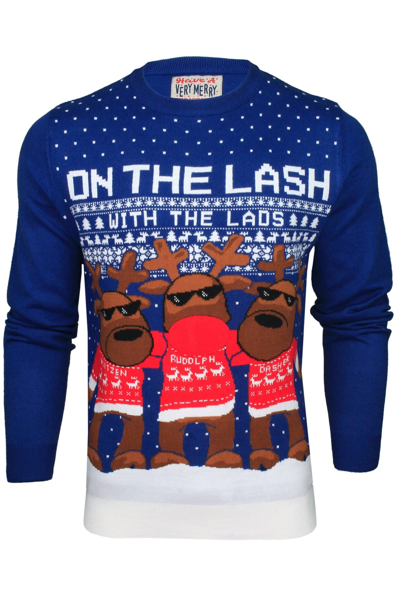 Xact Men's Christmas Jumper, Novelty Funny Naughty Theme (On The Lash - Sapphire) S