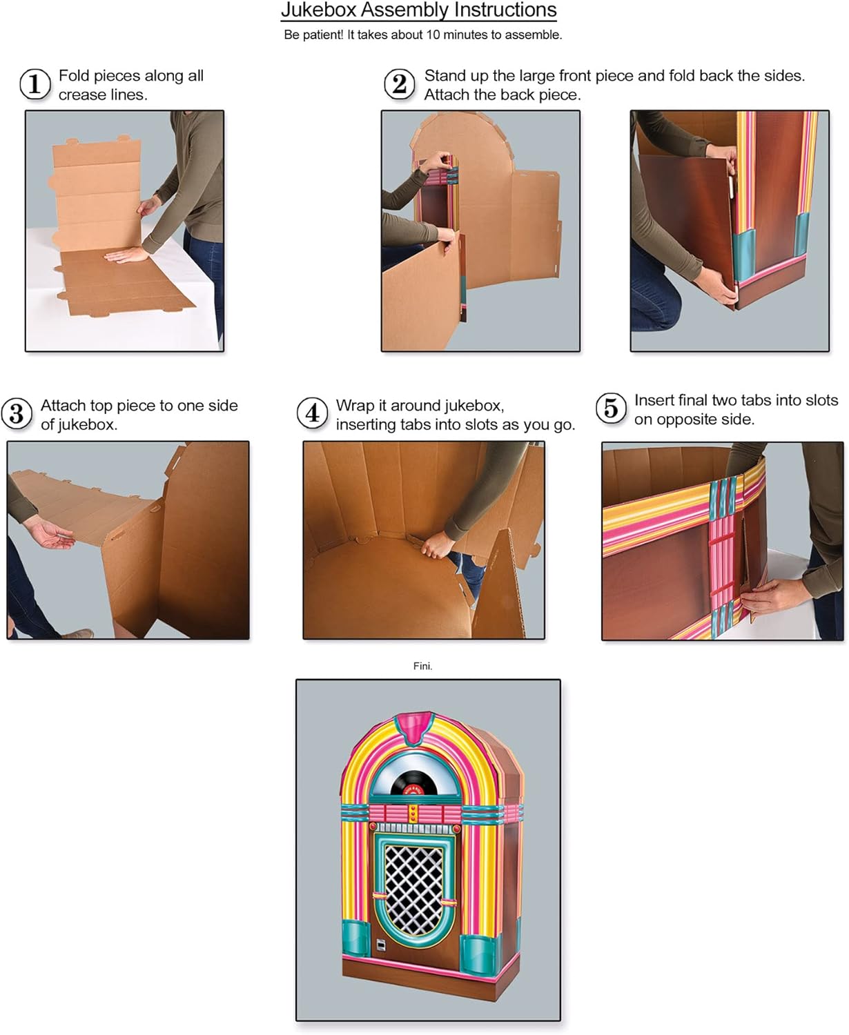 Beistle 3D Corrugated Cardboard Jukebox Photo Prop, 50s Themed Party Decorations, Rock'n Roll Party Decor, Vintage Diner Photo Booth Accessories, 3'8.5" x 27"