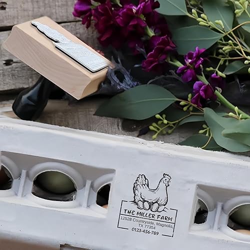 Vista 11 de UBJVA Sellos de cartón de huevos personalizados personalizados para huevos frescos de granja, sello de goma de madera para gallinero de granja