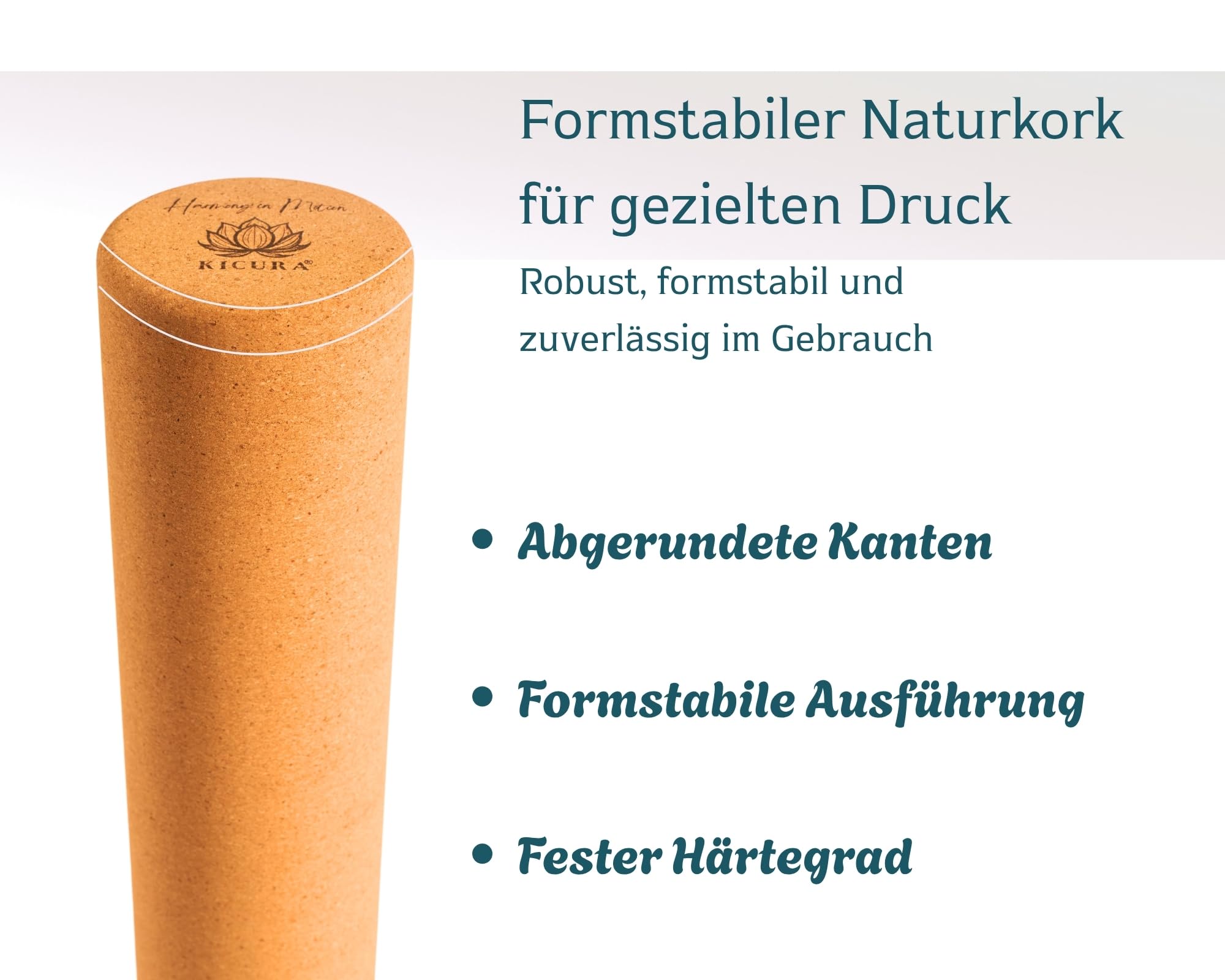 Kork Faszienrolle aus Naturkork, 40 cm lang, Ø 10 cm, hart, für Faszienmassage, Yoga und Pilates