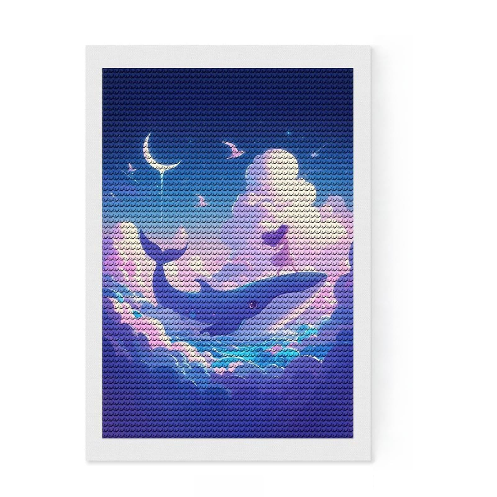 Junmoney Dreamy Whale Ride Girl Diamond Art Canvas 8"x12", Birthday Gift, for Adults, Creative Leisure Activity, Aesthetic Room Decor