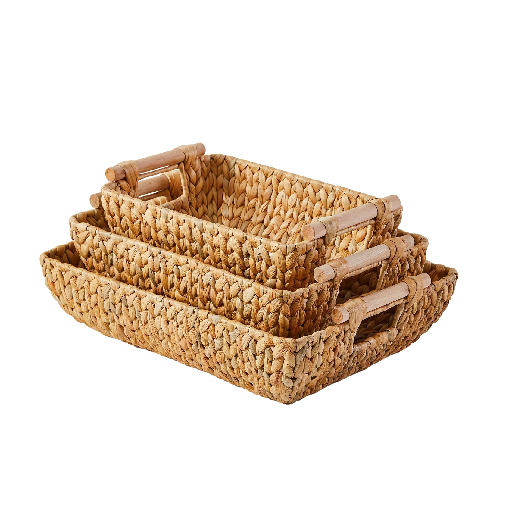 Large Wicker Baskets for Storage, Large Serving Baskets, Baskets for Shelves, Water Hyacinth Storage Baskets Set of 3