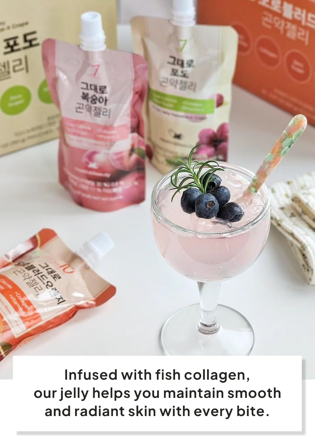 Korean Food Low Calories Squeeze Konjac Jelly, Peach Flavor, Fish Collagen, Vitamin, Zero Sugar, Chewier Texture, Health&Beauty (Net WT 5.07 oz, Pack of 10) 곤약젤리