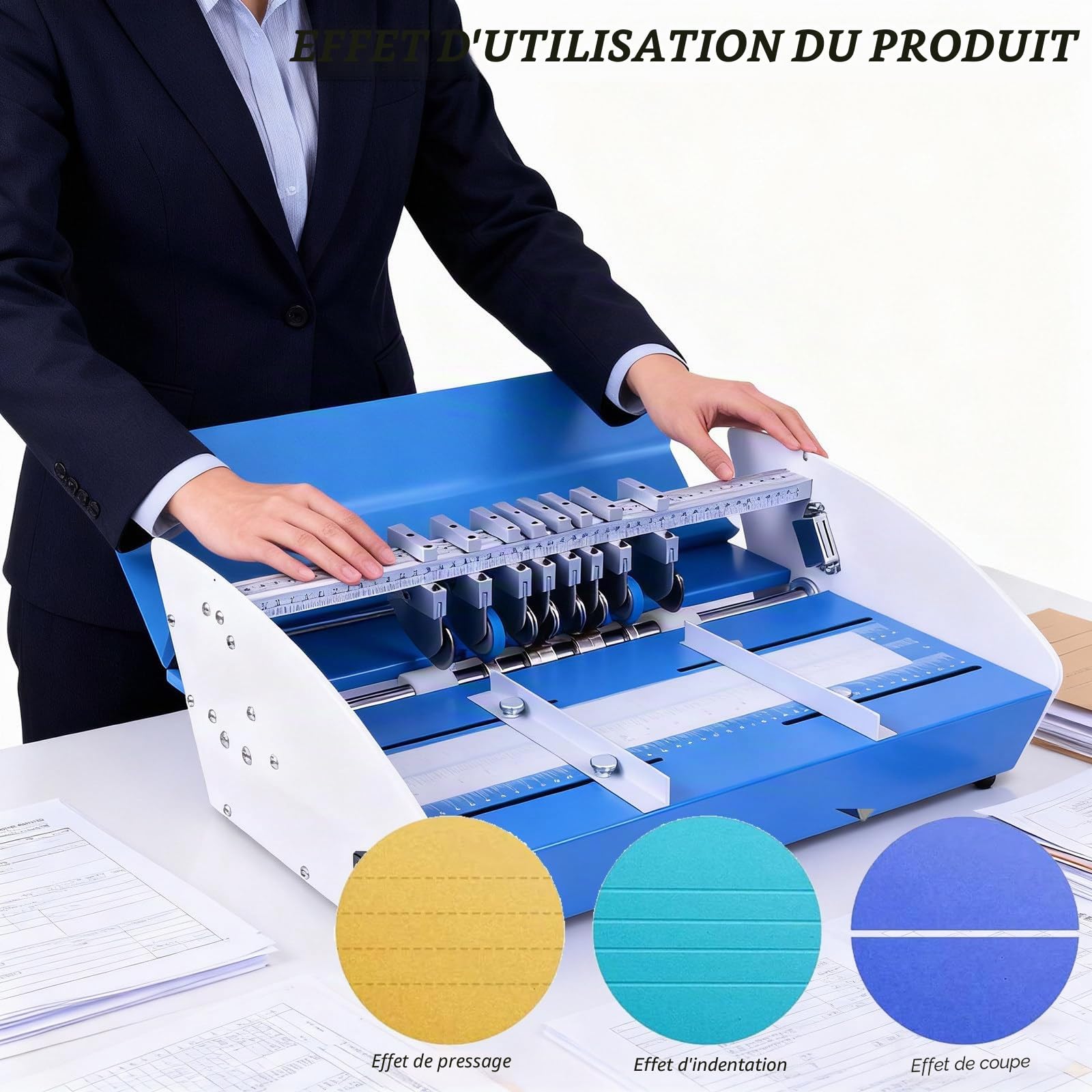 Machine De Rainage électrique,Raineuse De Papier 3 en 1,Machine De Rainage De Papier De 460/520mm,Plieuse De Papier,Raineuse De Papier en Métal Robuste De Bureau 460mm