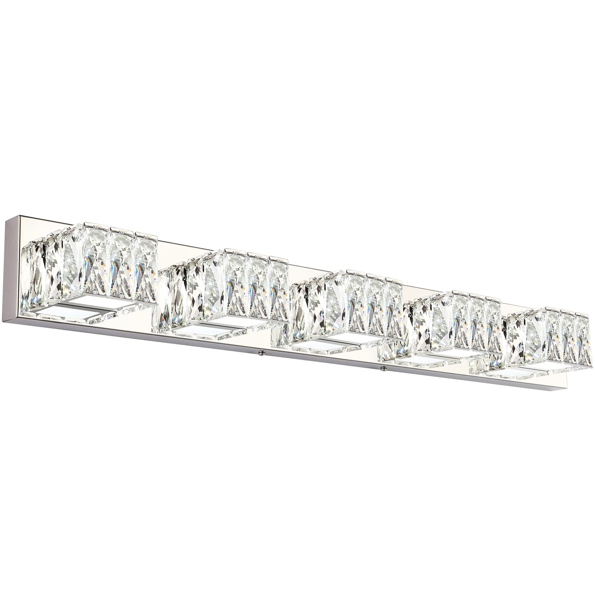 ZUZITO Modern Crystal 5 Light LED Bathroom Vanity Lights Over Mirror Chrome Stainless Steel Lighting Fixtures for Bath (Z7800-5)