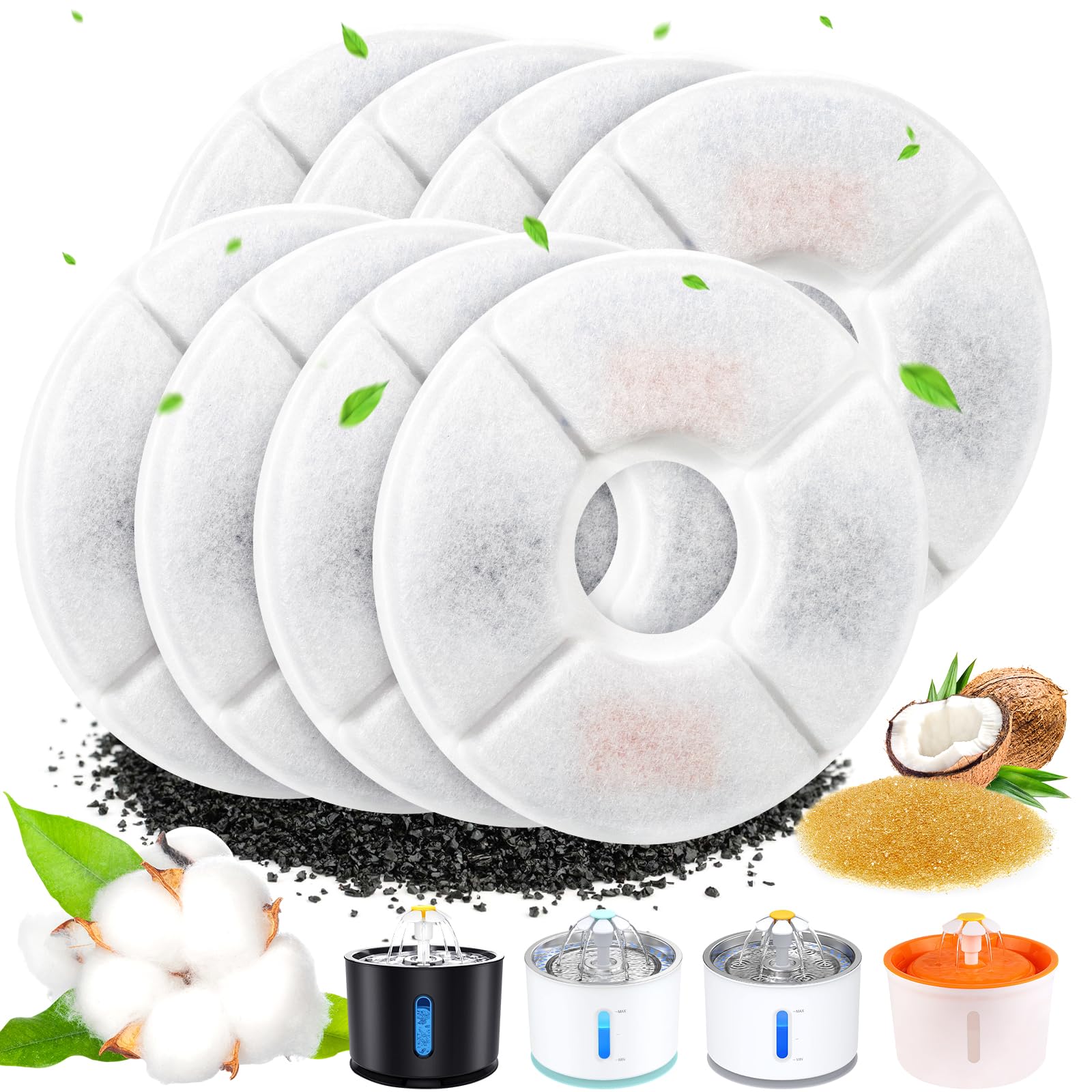 SVIPDDD Juego de 8 Filtros fuente gatos,Filtro de repuesto en carbón activado y resina,filtro fuente para gatos de triple filtración,Accesorios para dispensadores de agua,Aptos para perros y gatos