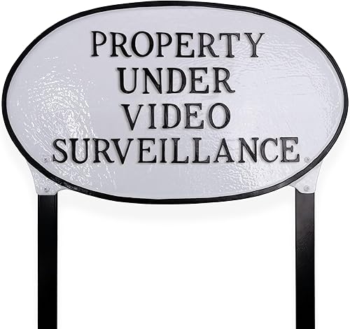 Miniatura 6 de Montague Metal Products Placa de declaración de propiedad bajo vigilancia de 6 x 10 pulgadas con estaca de 23 pulgadas, negro/dorado