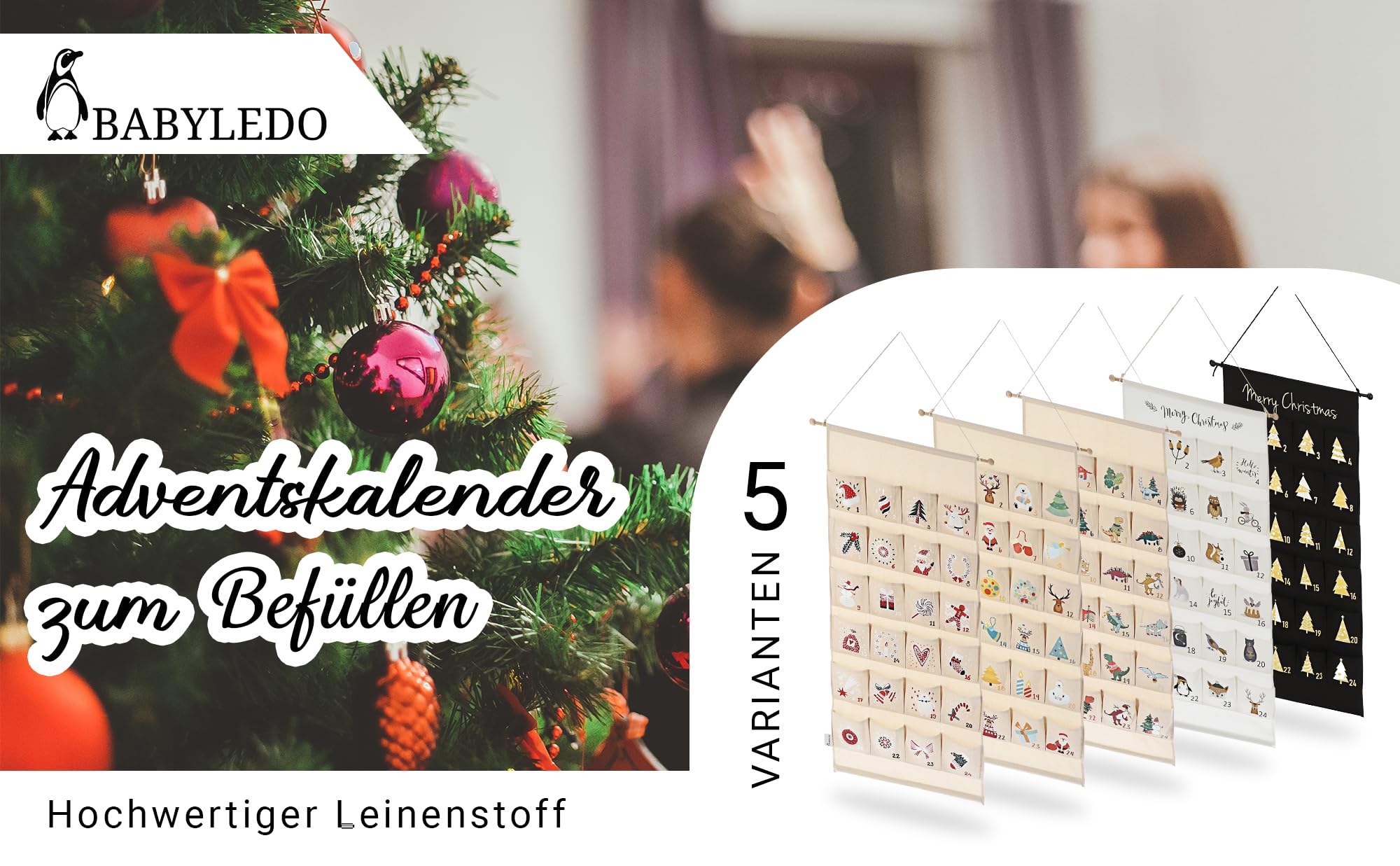 Adventskalender zum Befüllen, Kinder, Stoff, Alternative zu Tüten, groß xxl, Holz, Idee für Weihnachten 2025, hängend, Wandkalender, Wandteppich, wiederverwendbar, für Mädchen Jungs [Dinosaurier]