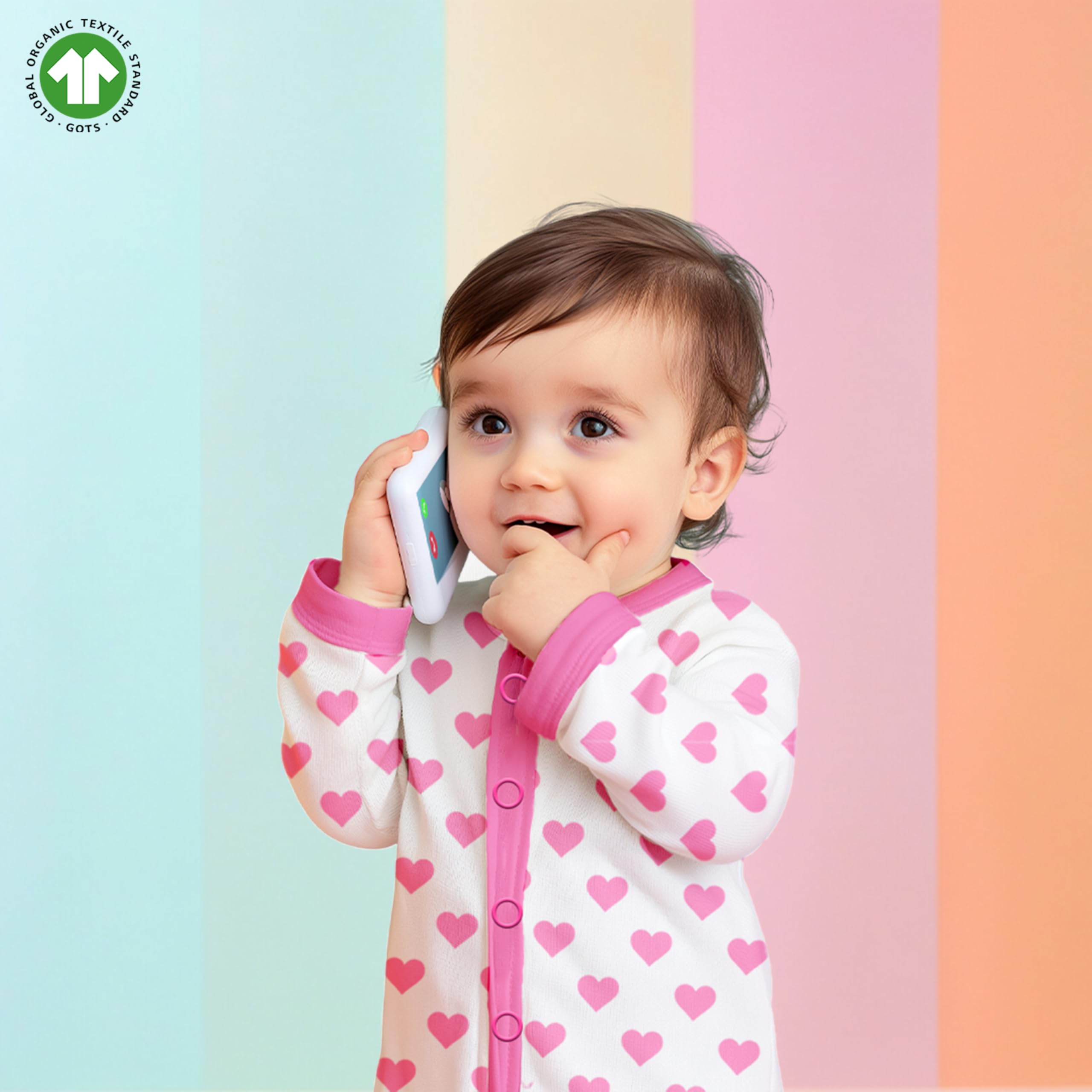 Kidbea® 100% Cotton Rompers Jumpsuit Night Suits for Infants Newborn Baby Boys & Girls Heart Printed With Pink Color Size 18-24 Months - Image 3 thumbnail