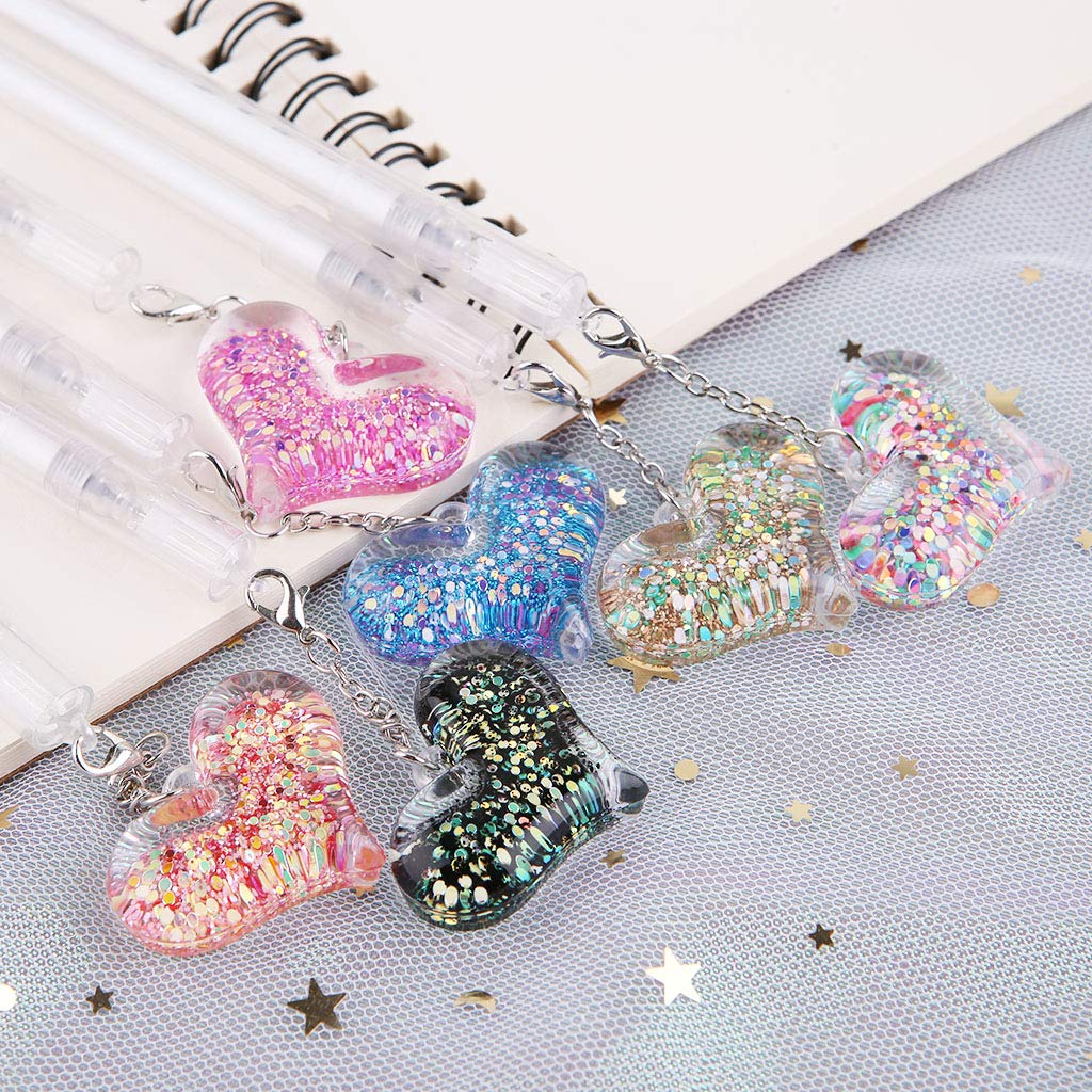 JUNESUN Gel Pen with 0 5mm Point Cartridge Pen Chain Decor Black Ink Shinny Heart Shape Embellishment Stationery — view 2