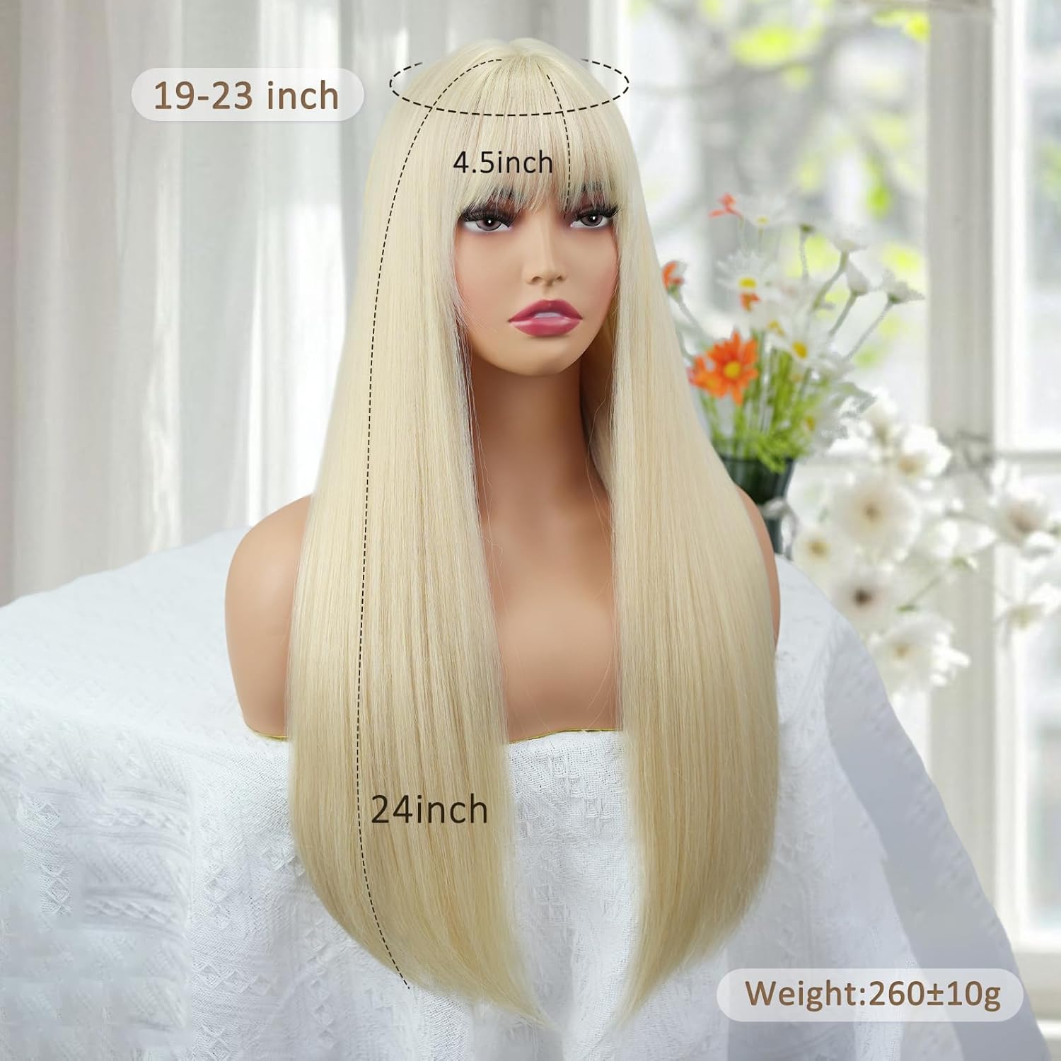 Long Blonde Wig with Bangs Straight Wigs for Women Matte Natural Hair Blond Wig Heat Resistant Synthetic wig for Girls Daily Party Cosplay Halloween Costume Use 24 Inch (Blonde)