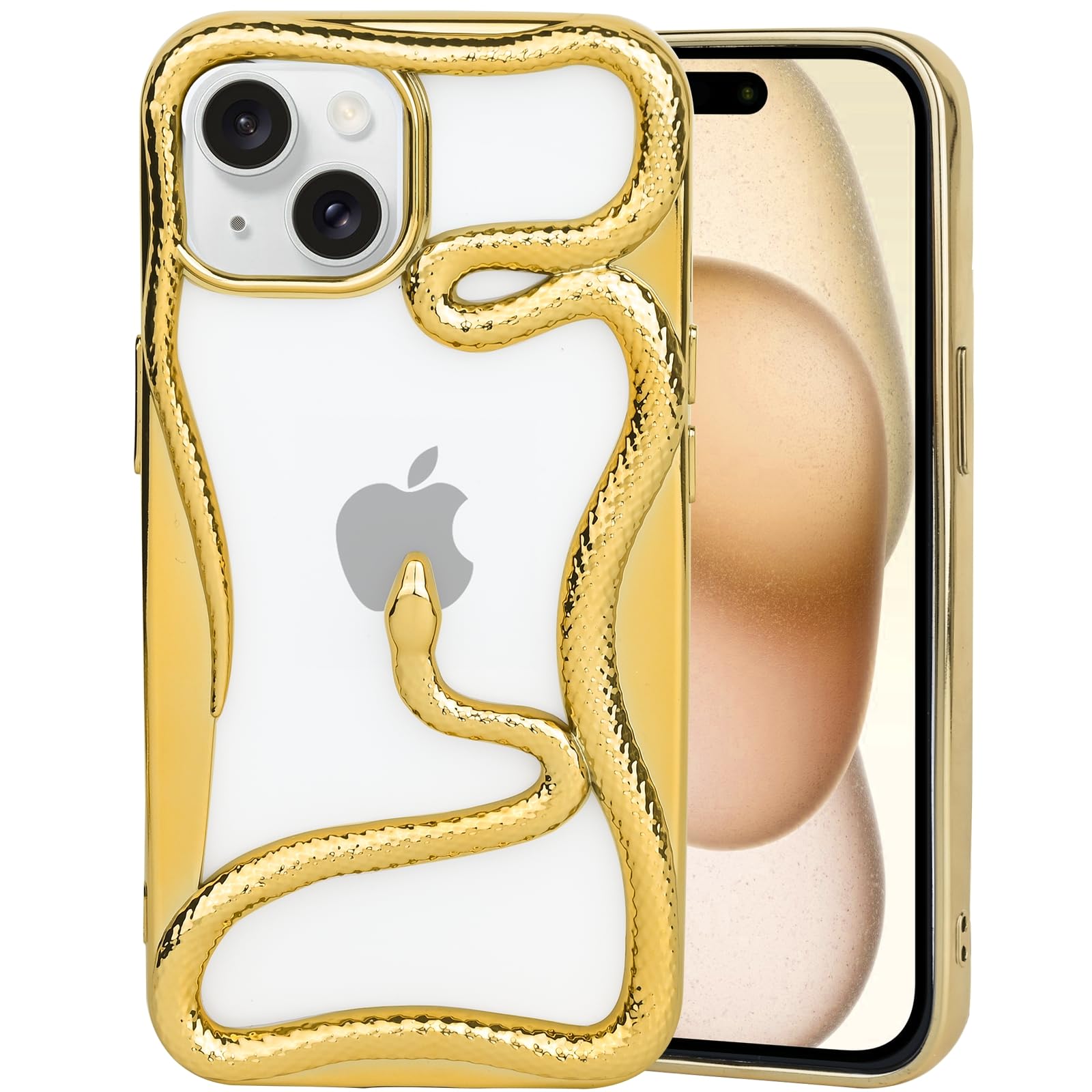 Cool 3D Snake Cases for iPhone 15 Plus/14 Plus, Creative Hollow Dissipate Heat Design Soft Electroplated Shockproof Cover for iPhone 15 Plus/14 Plus
