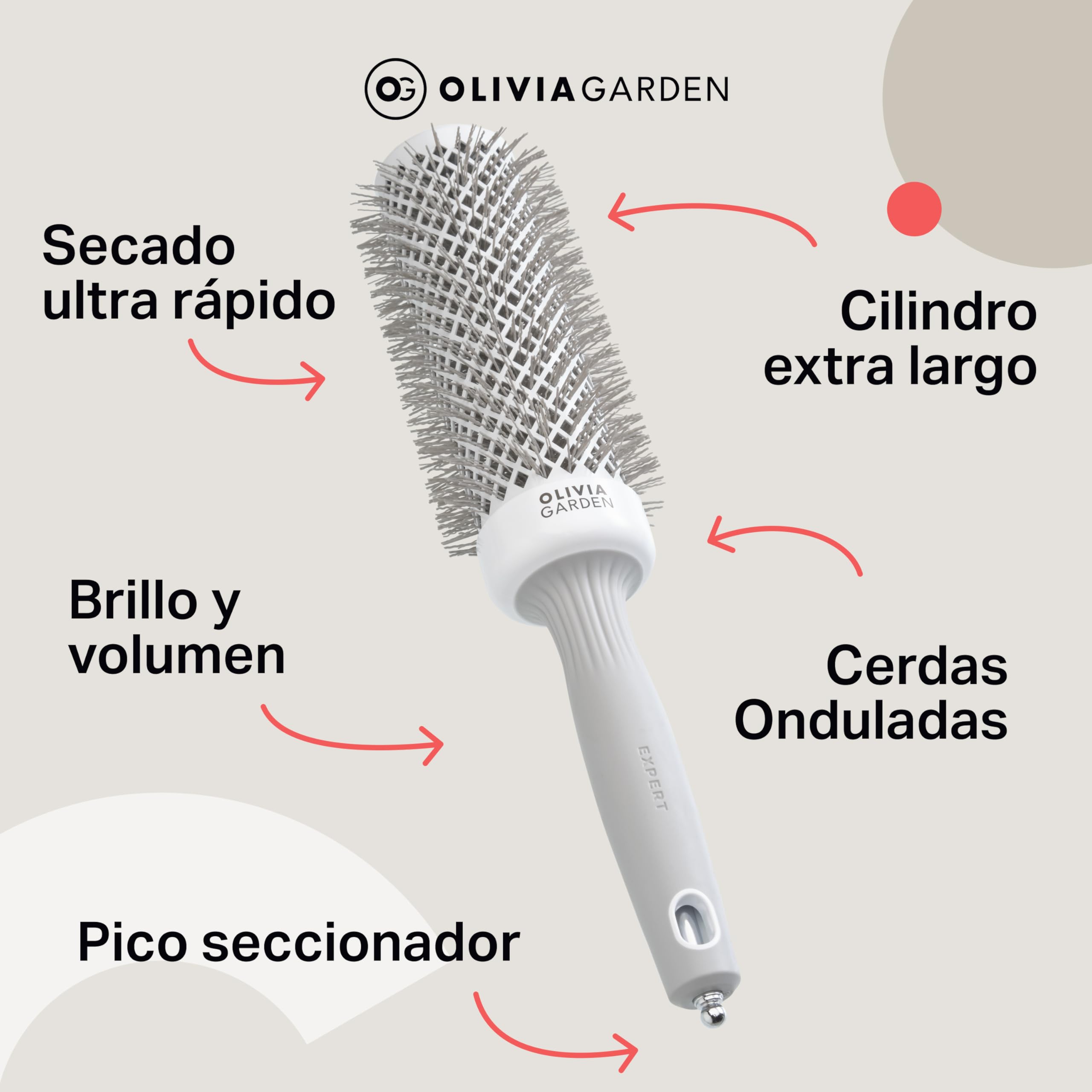 Olivia Garden Expert Blowout Speed – Cepillo redondo de cerámica con cuerpo extra largo para secados un 25% más rápidos