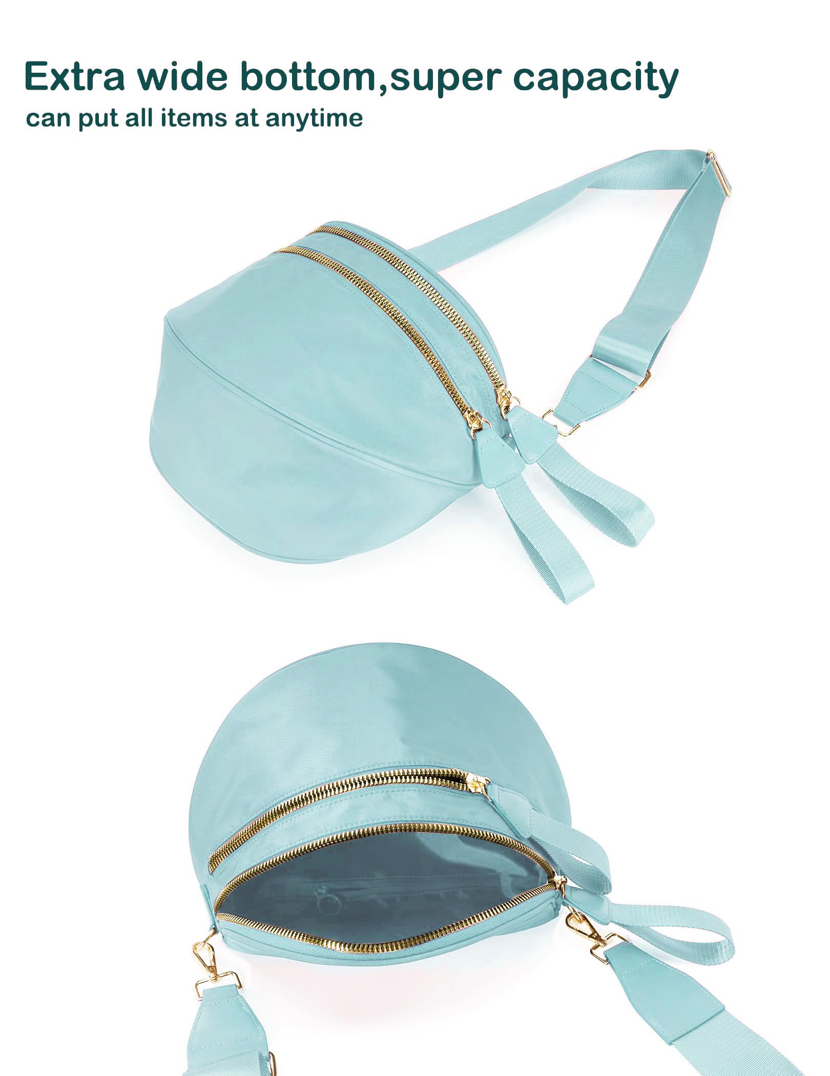 FEIBOON Spacious Nylon Crossbody Bag Bum Bag Handbags Wallets Purses Trendy Shoulder Bag for Women (Ice blue) view 4