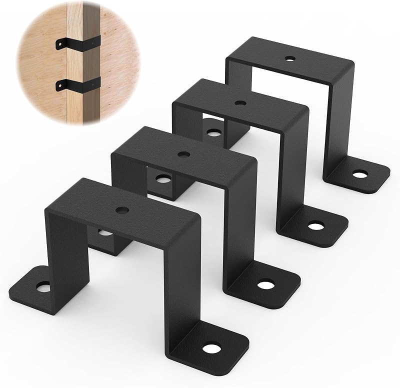 Abrazadera cuadrada para tuberías de 4 piezas, soportes de amarre de poste de correa negra, soporte de conector en forma de U, amarre de poste de cerca de cubierta de madera para tuberías de agua, barandilla de balcón, barandilla de escaleras