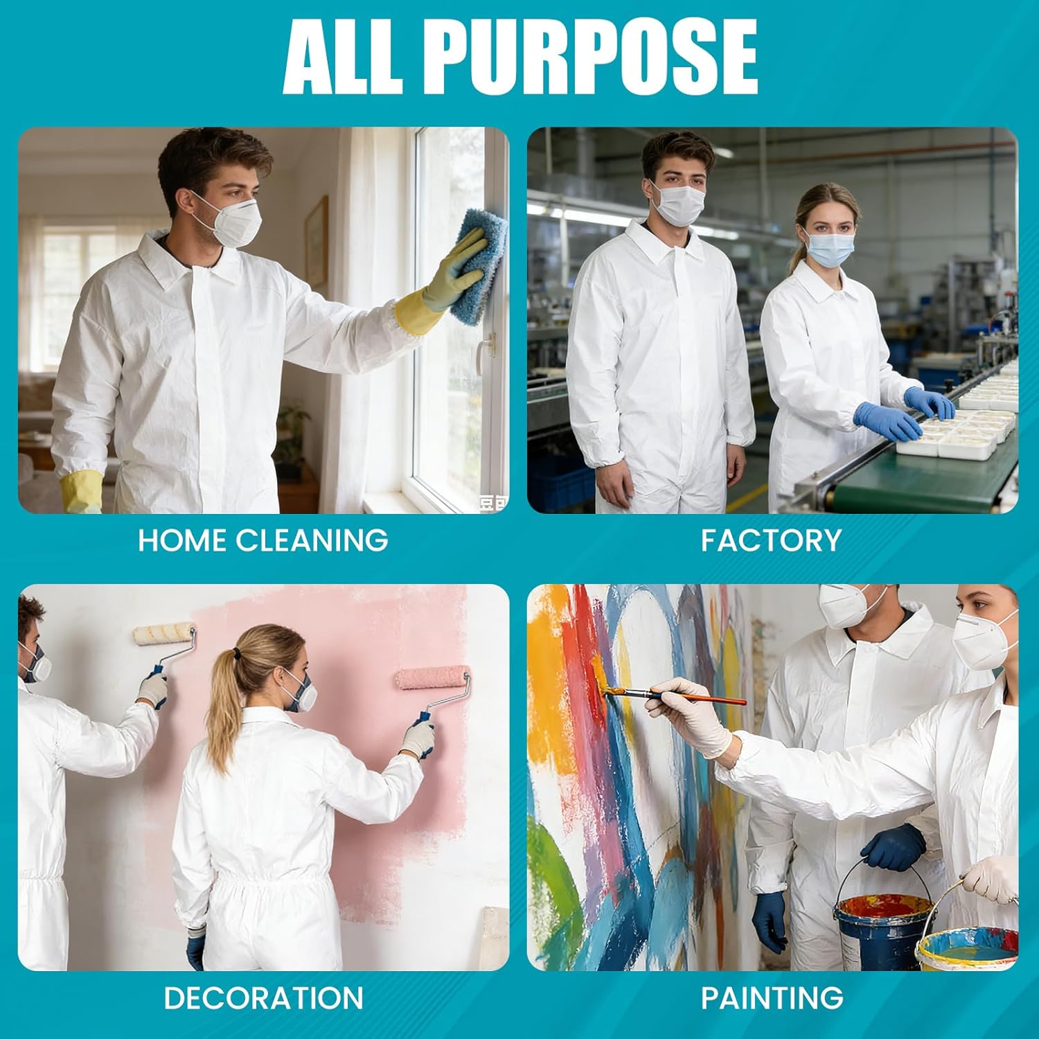 Hazmat Suits 30 Pack Non-Hooded Protective Coveralls with Elastic Wrists, Ankles, Available in 4 sizes - Image 6