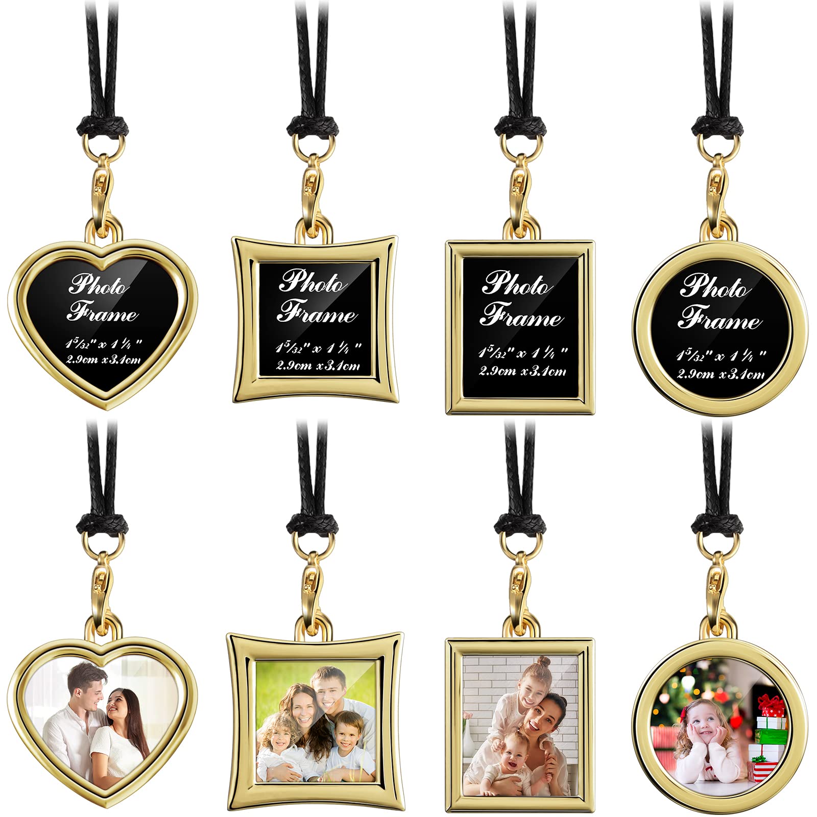 HicarerHicarer 4 Pcs Car Rearview Mirror Hanging Ornament Picture Photo Keychain Frame Metal Locket with 4 Pcs Wax Rope