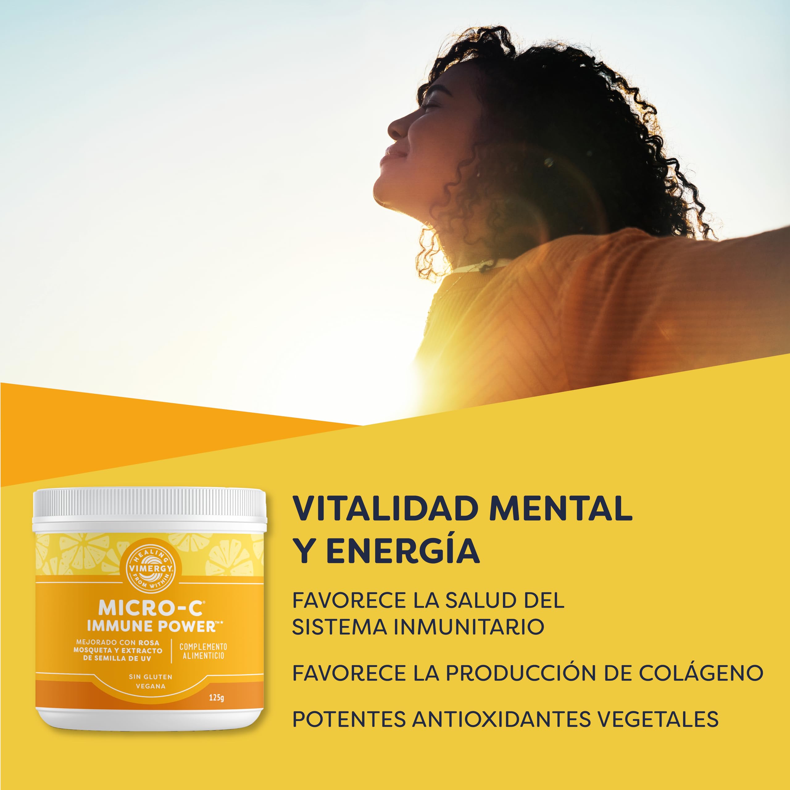 Vimergy Micro-C Immune Power* – 125g, 69 Dosis – Vitamina C Pura en Polvo, 1000 mg – Ácido Ascórbico Suave – – Ayuda al Sistema Inmunológico, Nervioso y Musculoesquelético – Sin Gluten - Vegano
