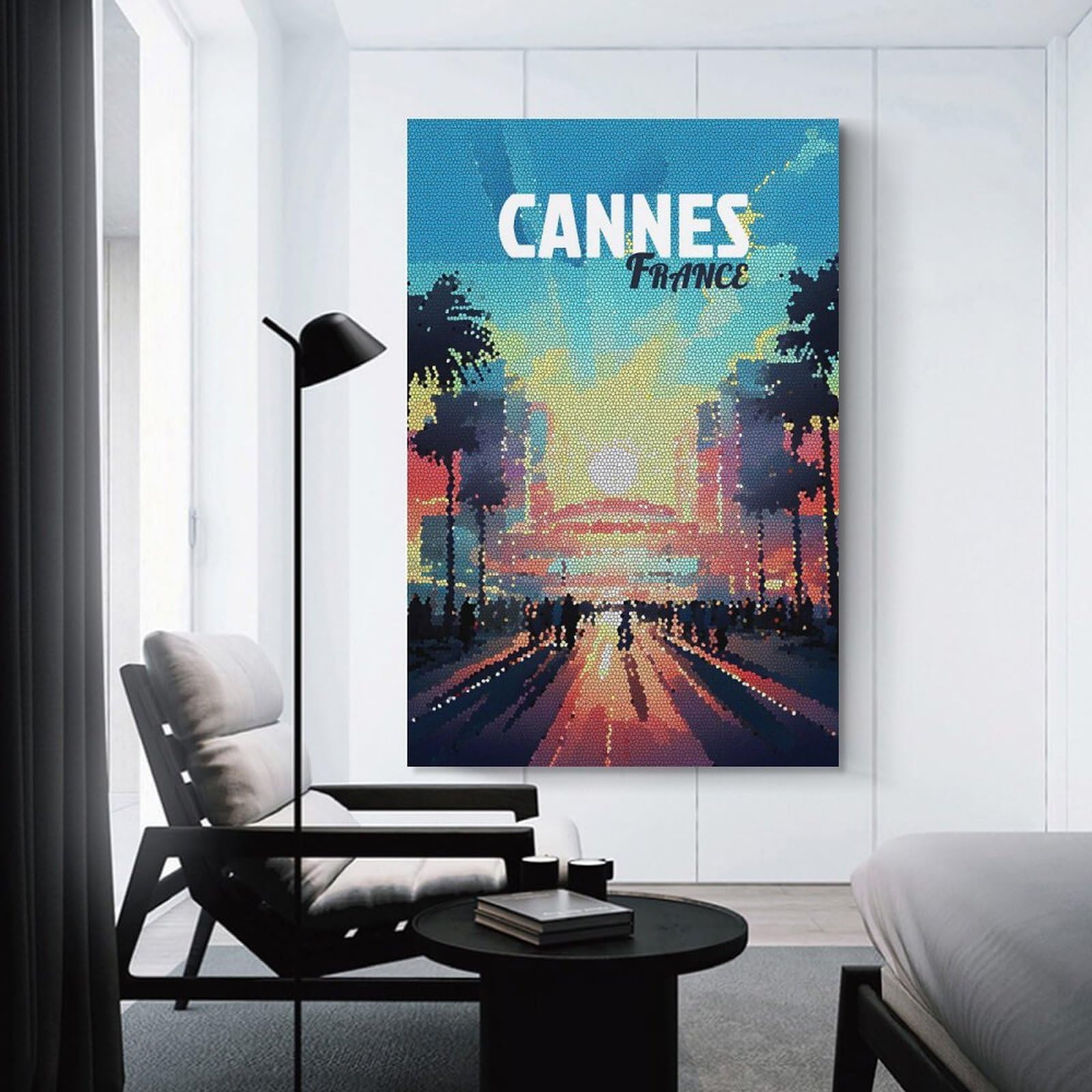 Junmoney Cannes, France Mosaic Art Canvas Art Print 24x36inch(60x90cm), for Front Hall, Corridor Or Welcome Spaces, Home Artwork for First Impressions
