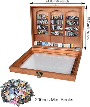 Zimoer Anxiety Mini Bookshelf, Miniature Book Display Shelf Ornament with 200Pcs Mini Books, Funny Gifts for Book Lovers, Home Room Living Office Bookshelf Decor -25 * 20 * 7cm