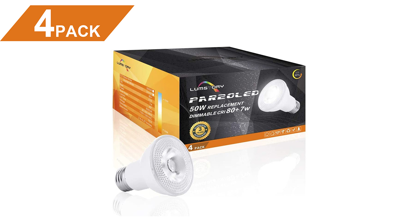 Image of LumStory Par20 Led Bulbs 3000K Warm White Dimmable Flood 7W(50W Halogen Equivalent) E26 40 Degree Spot Light for Indoor Track Recessed Lighting 4-Pack