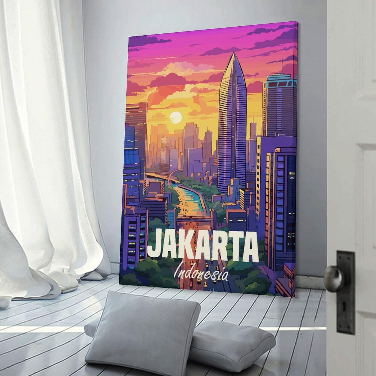 Junmoney Canvas Art Print Jakarta Indonesia, 08x12inch(20x30cm), for Gallery Wall Layouts in Home Or Office, A Versatile Canvas Print for Layering
