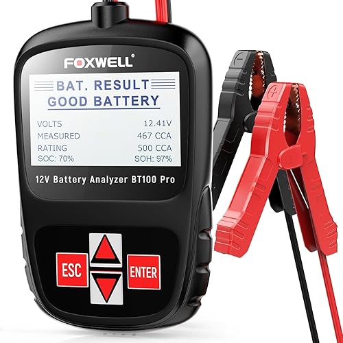 FOXWELL BT100 Pro - Probador de batería de coche de 12 V automotriz 100-1100CCA Detecta fallas de salud, analizador digital de batería de alta