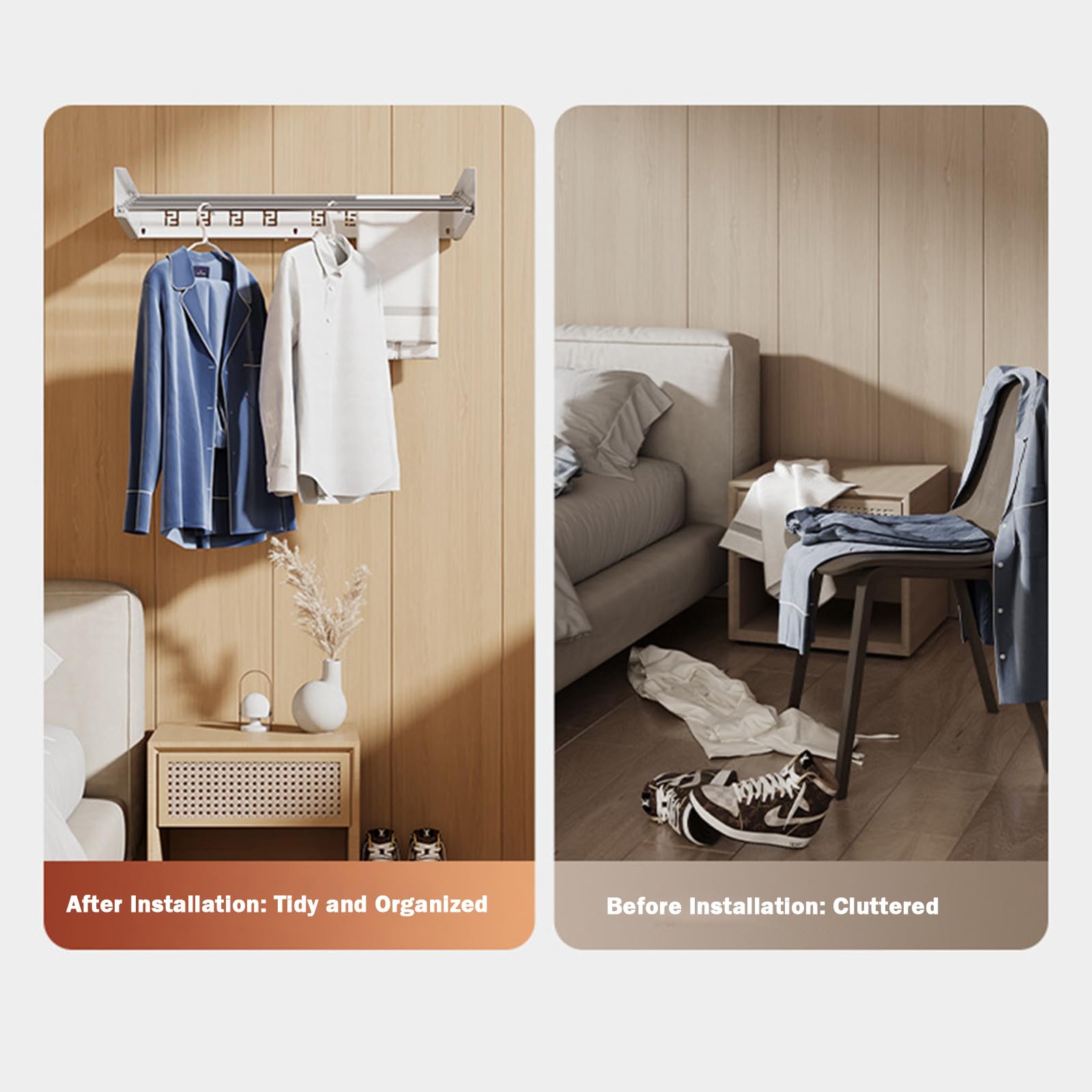 Séchoir à linge pliable pour montage mural, capacité de charge de 25 kg, peu encombrant, idéal pour la salle de bain, le balcon et les petits appartements, installation facile (5 barres de