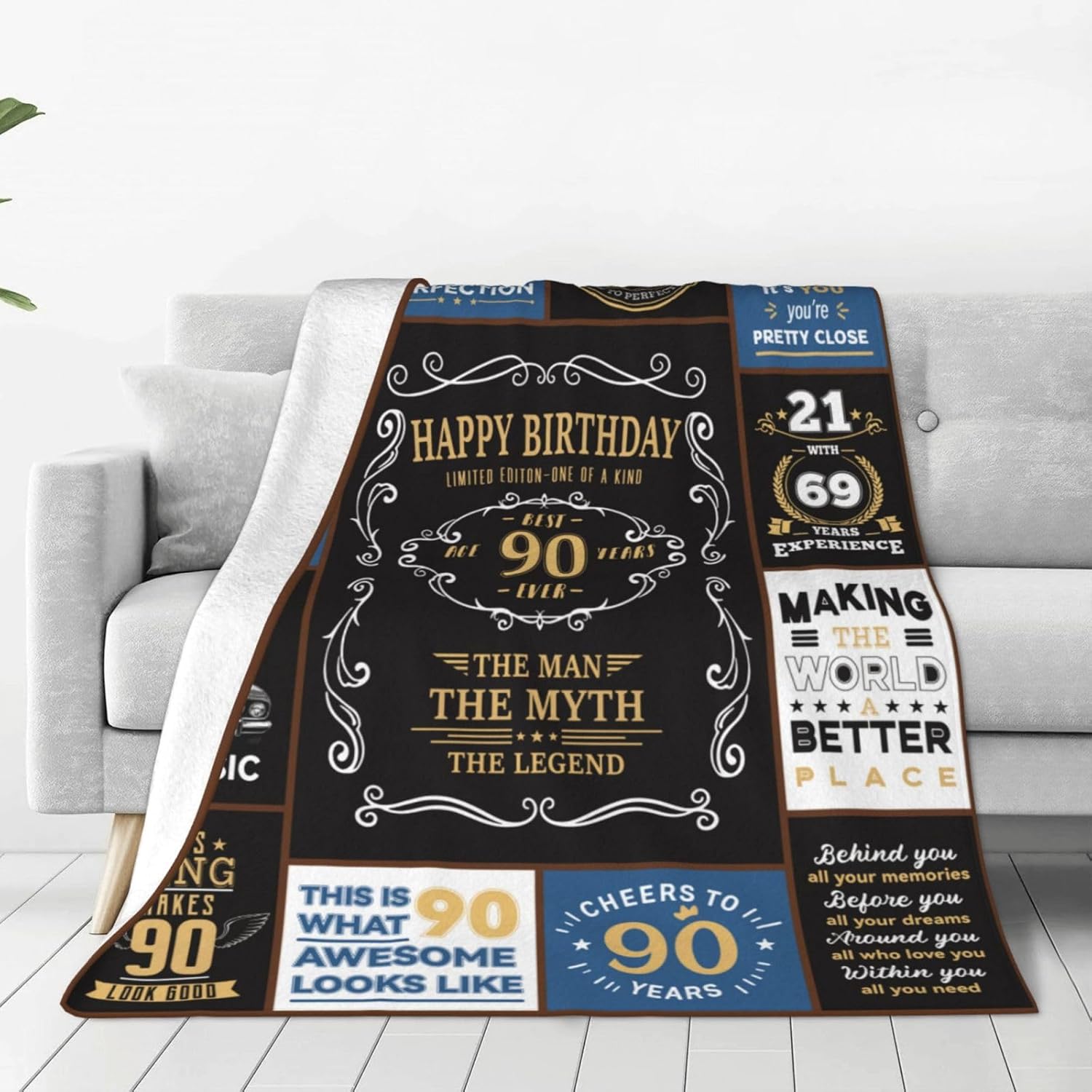 90th Birthday Gifts for Men, 1936 90 Year Old Blanket 50"x60", Retirement Christmas Fathers Day Birthday Gifts for Him Dad Papa Grandpa Husband Uncle