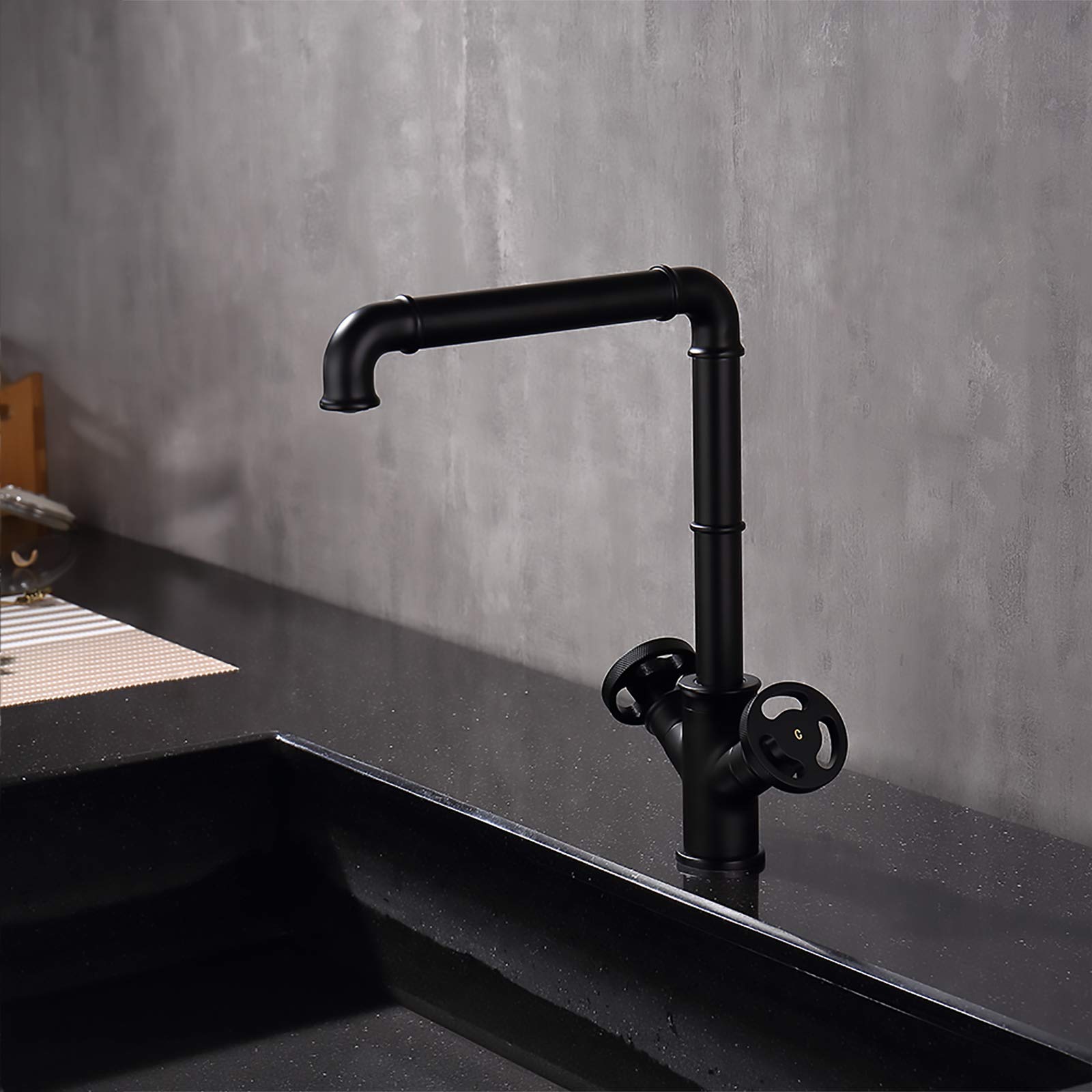 Rubinetto per lavello da cucina industriale girevole a 360° miscelatore caldo e freddo rubinetto monoblocco in ottone doppia maniglia finitura nera (colore: Cromo)