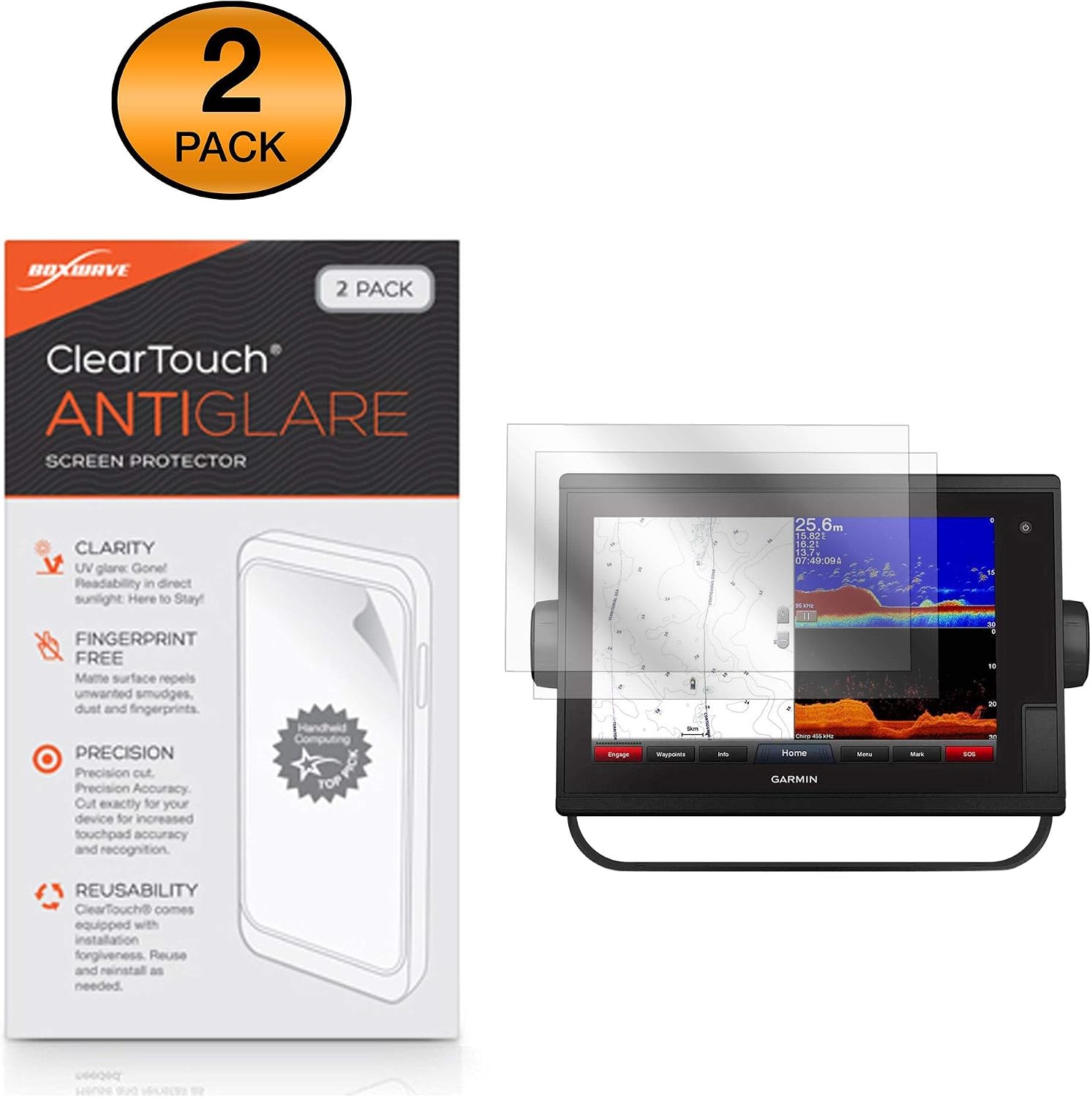 BoxWave Screen Protector Compatible with Garmin GPSMap 1222xsv - ClearTouch Anti-Glare (2-Pack), Anti-Fingerprint Matte Film Skin