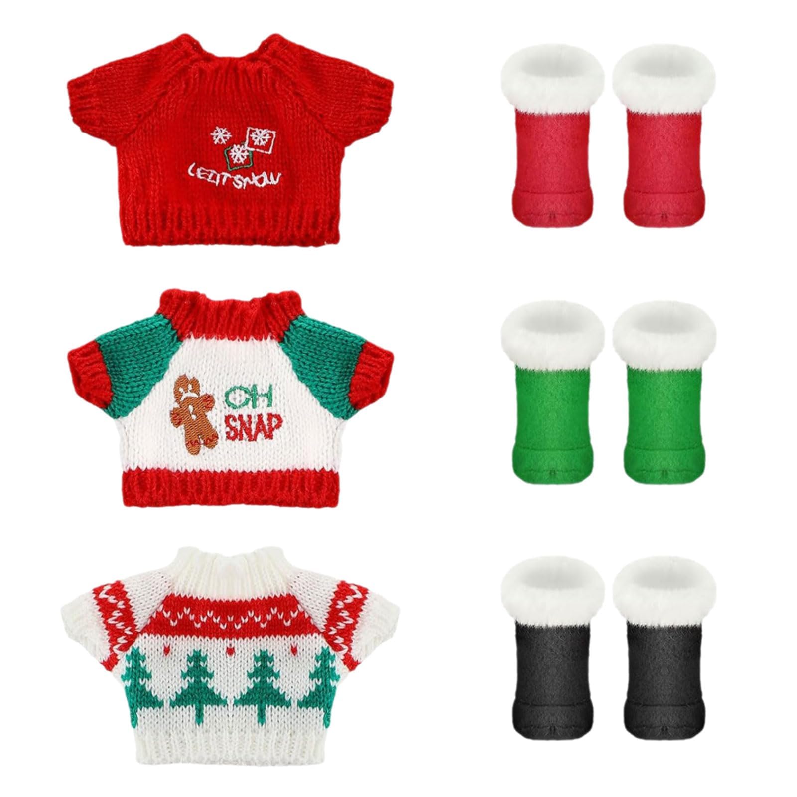 Abito Natalizio Lavorato A Maglia Per Bambola - Set Con Tuta E Cappello, In Filo Rosso E Verde, Per Bambole 15-17 Cm