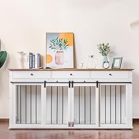 Vista 1 de Scurrty Mueble de jaula para perros de 72 pulgadas, muebles de madera para perreras con 3 cajones, soporte de TV para interiores con puertas dobles